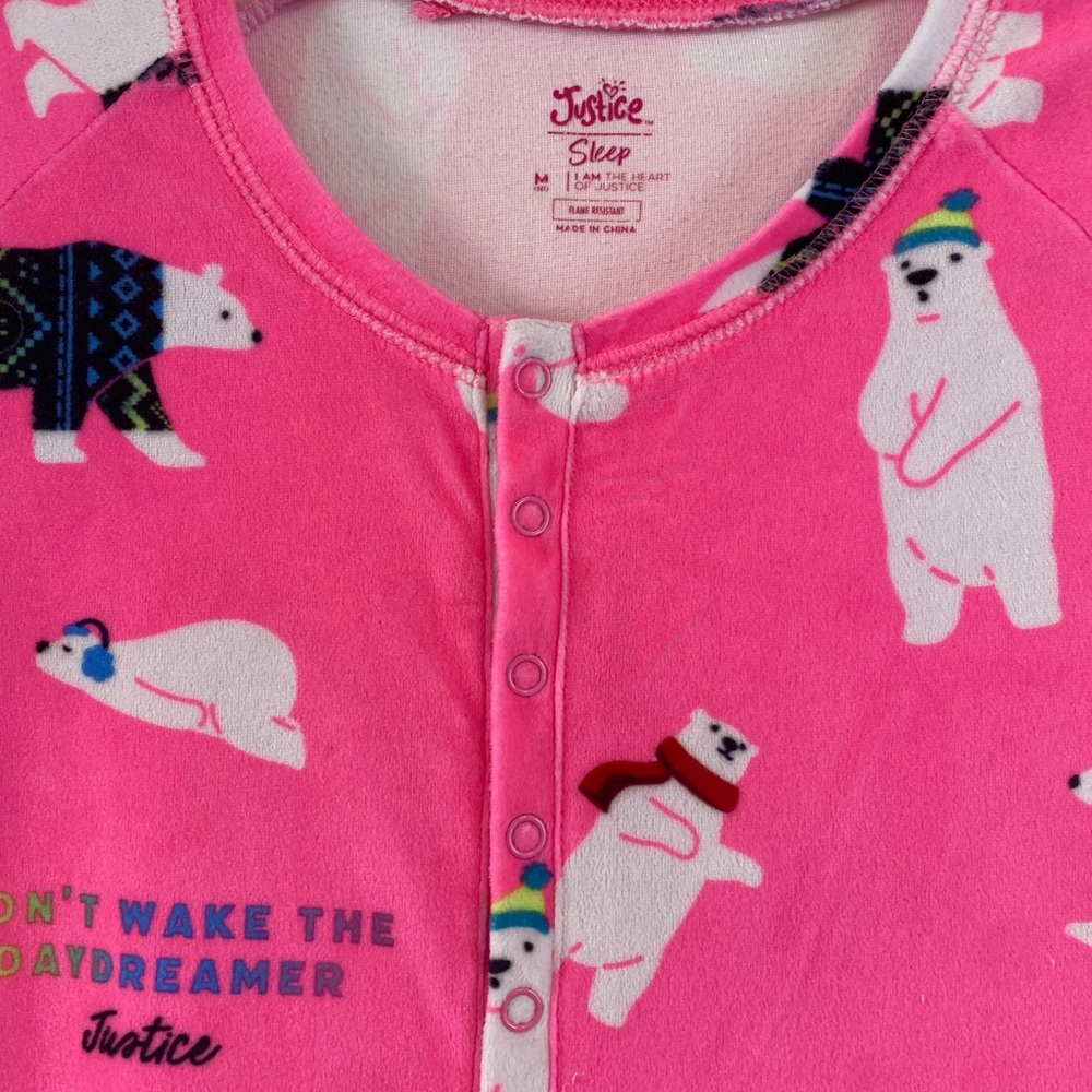 Justice Bright Pink Polar Bear Pajama Top